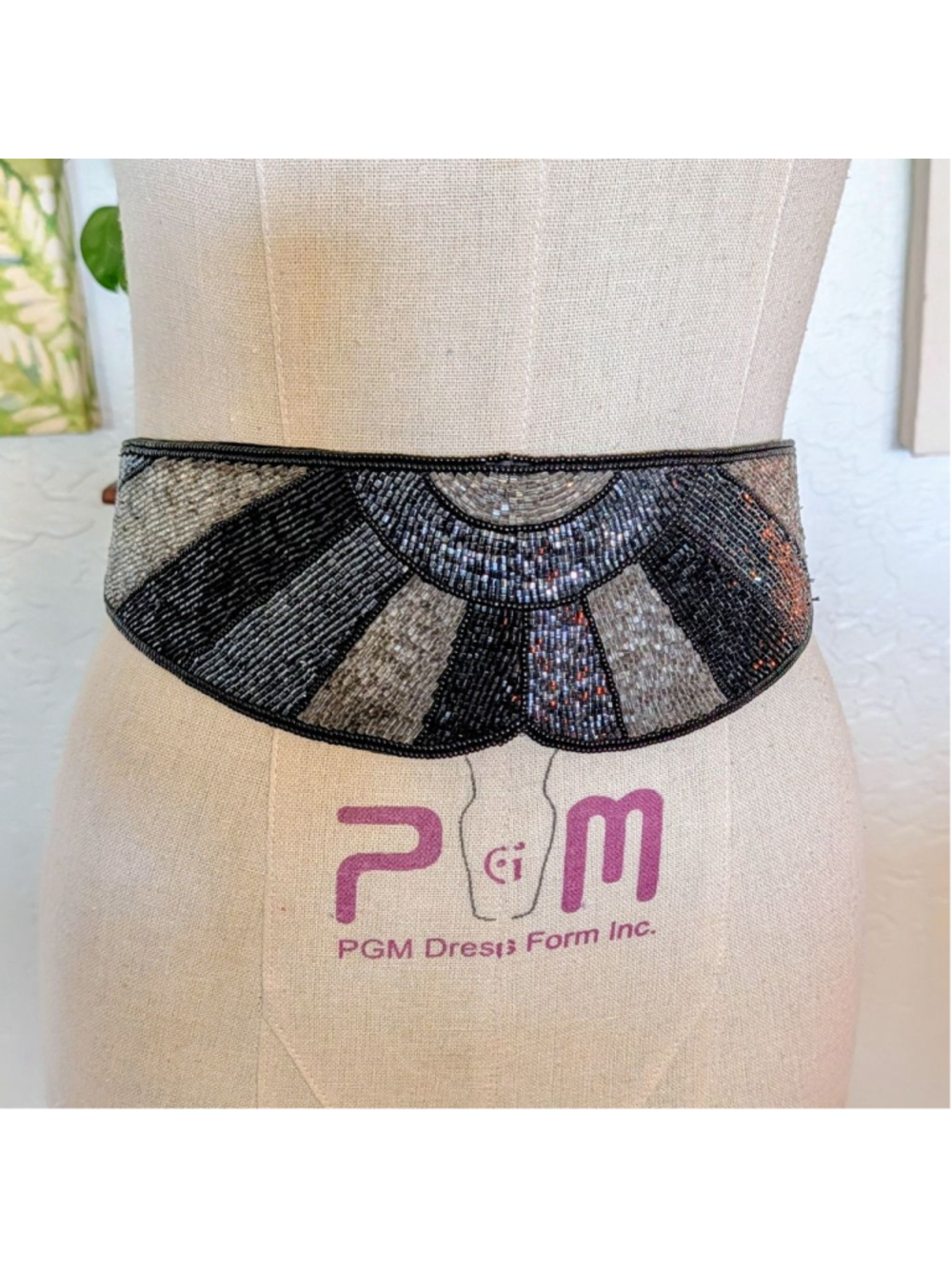Vintage Black Silver Beaded Tie Belt or Art Deco Style Beaded Waist Sash Belt - Picture 2 of 12